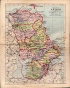County of Antrim Ireland Antique Detailed Coloured Victorian Map.