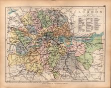 County of London 1895 Antique Detailed Coloured Map.