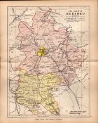 County Of Bedfordshire 1895 Antique Victorian Coloured Map.