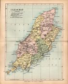 The Isle Of Man 1895 Antique Victorian Coloured Map.