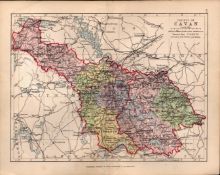 County of Cavan Ireland Antique Detailed Coloured Victorian Map.