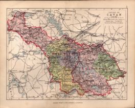 County of Cavan Ireland Antique Detailed Coloured Victorian Map.