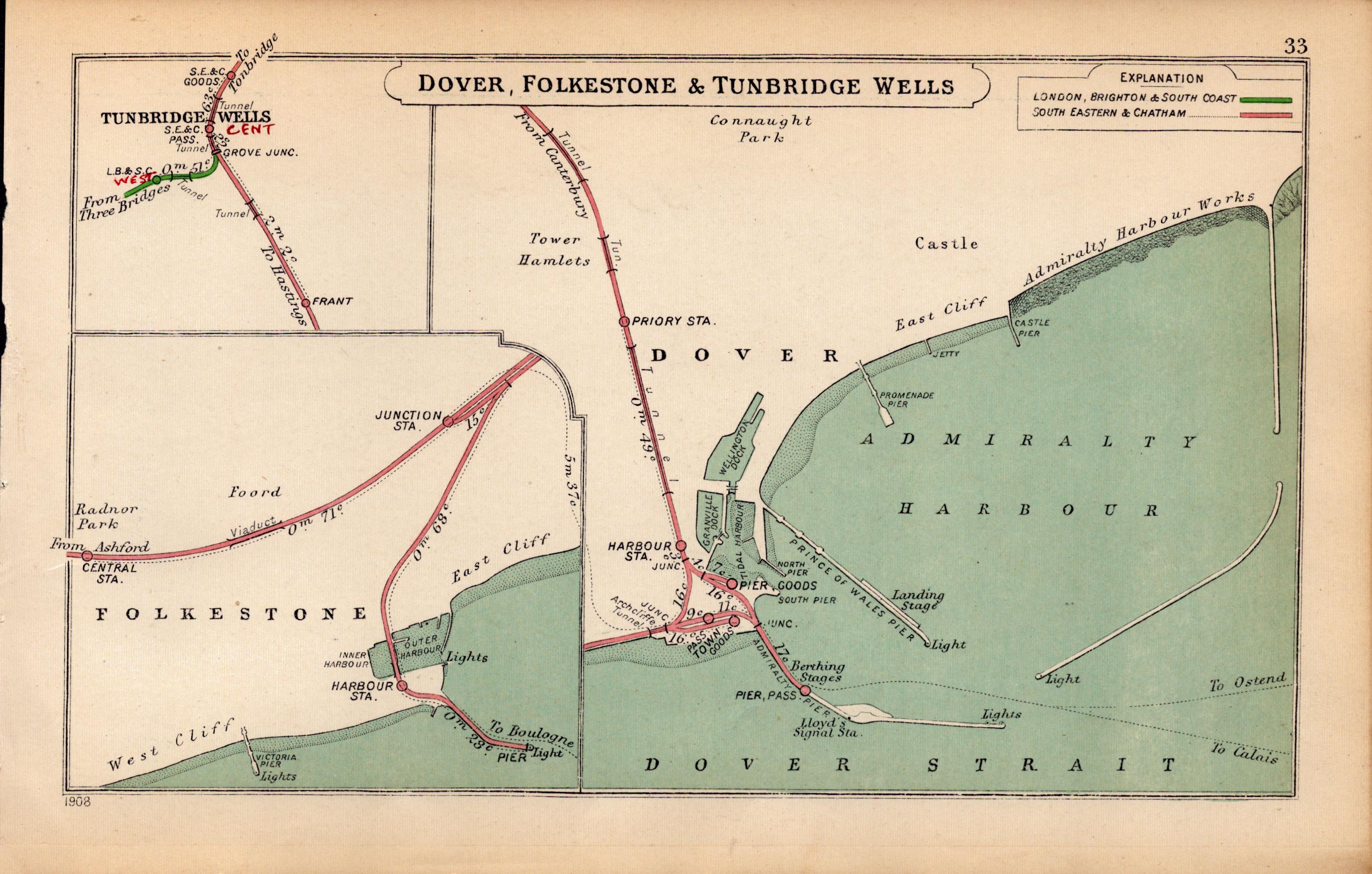 Dover Folkestone & Tunbridge Wells Antique Railway Diagram-33.