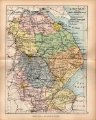 County of Lincolnshire 1895 Antique Victorian Coloured Map.