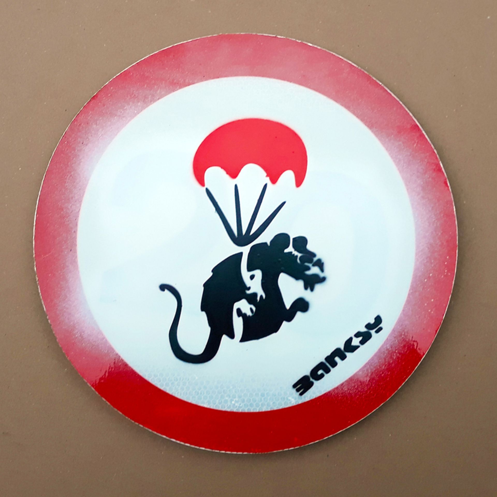 Banksy (Attributed) 'Parachute Rat' - UK Metal Traffic Road Sign w/COA (#0192)