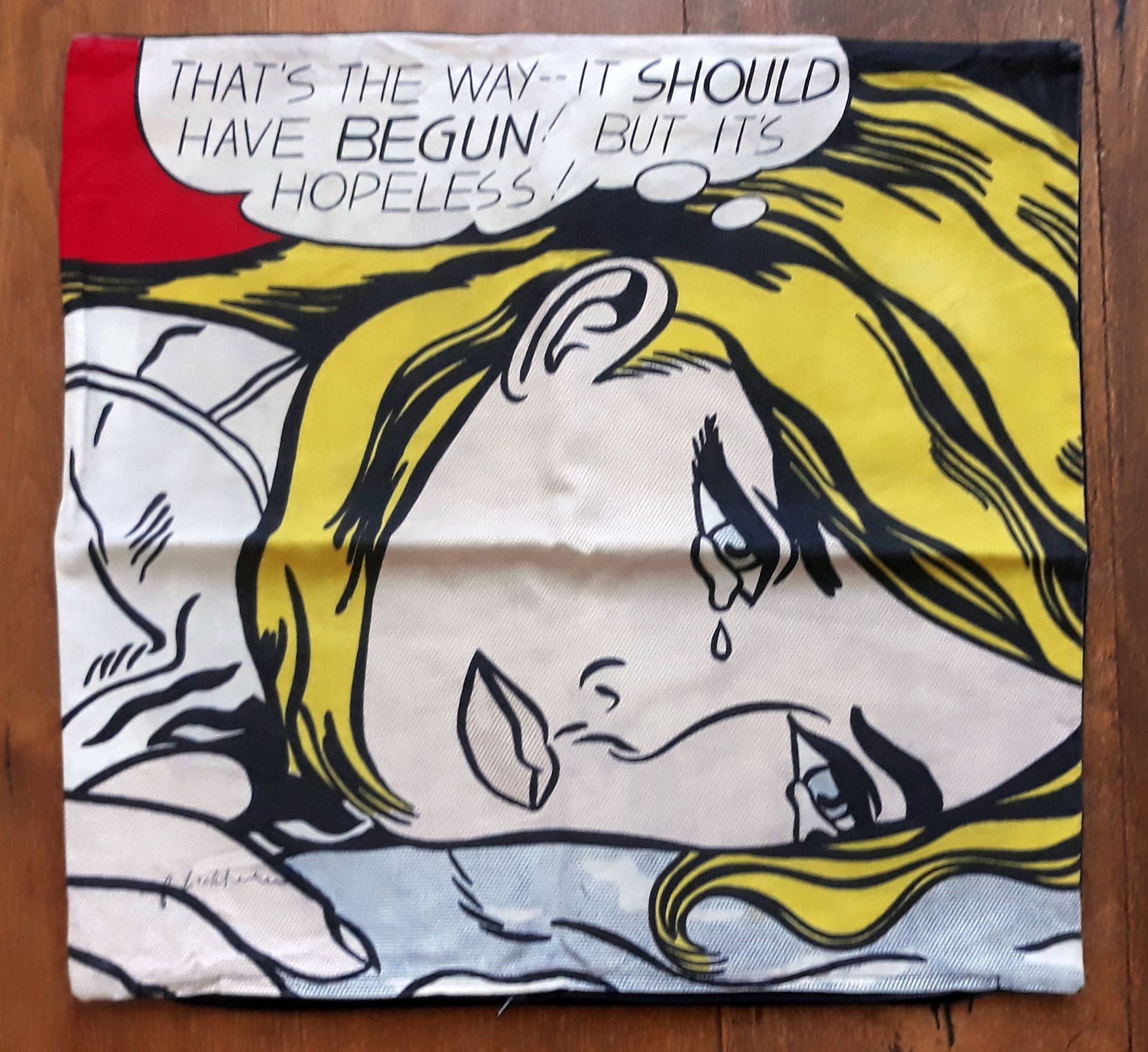 Roy Lichtenstein (Attributed) ‘Hopeless’ TATE Print Cushion Cover Signed (#0266)