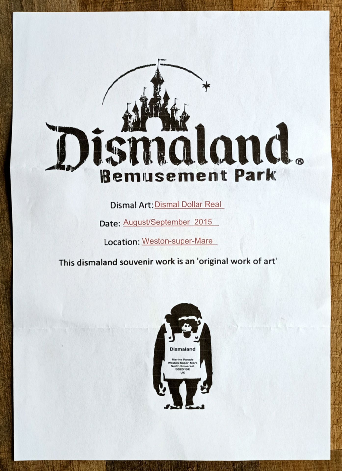 Banksy (Atributted) Dismaland Real Dollar w/SeeTicket (#0517) - Image 7 of 8
