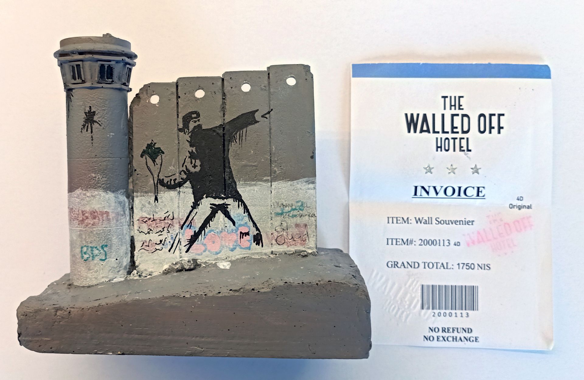 Banksy 'Free Palestine Flower Thrower Tower' Walled Off Hotel Wall Sculpture w/Receipt (#0536) - Image 6 of 10