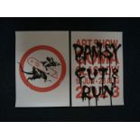 Banksy (b.1974) 2 Posters Cut & Run and Rat Run Rat From '25 Years Card labour’ Exhibition GOMA 23