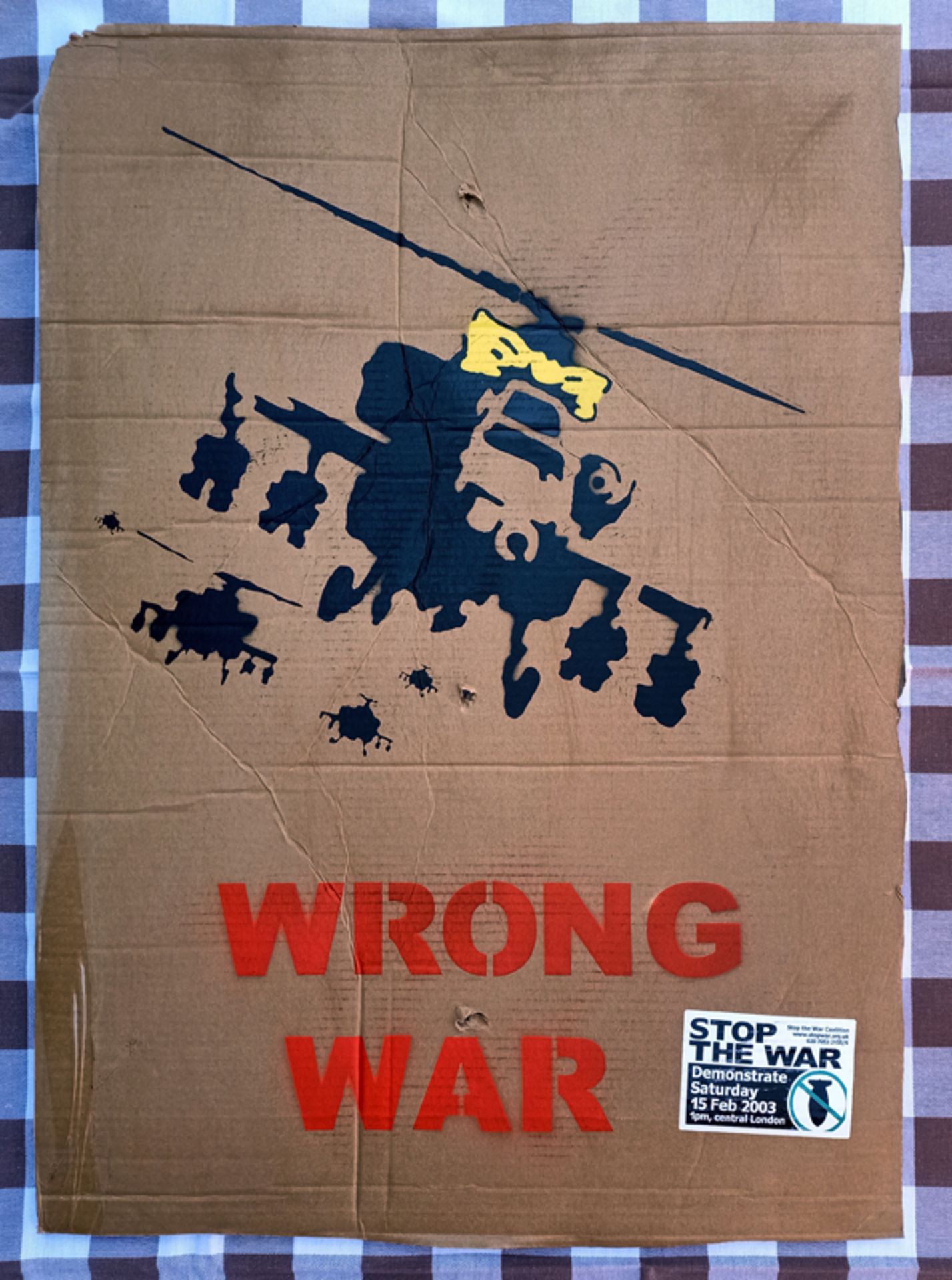 Yellow Chopper Wrong War' Banksy Cardboard London 2003 w/COA (#0486)