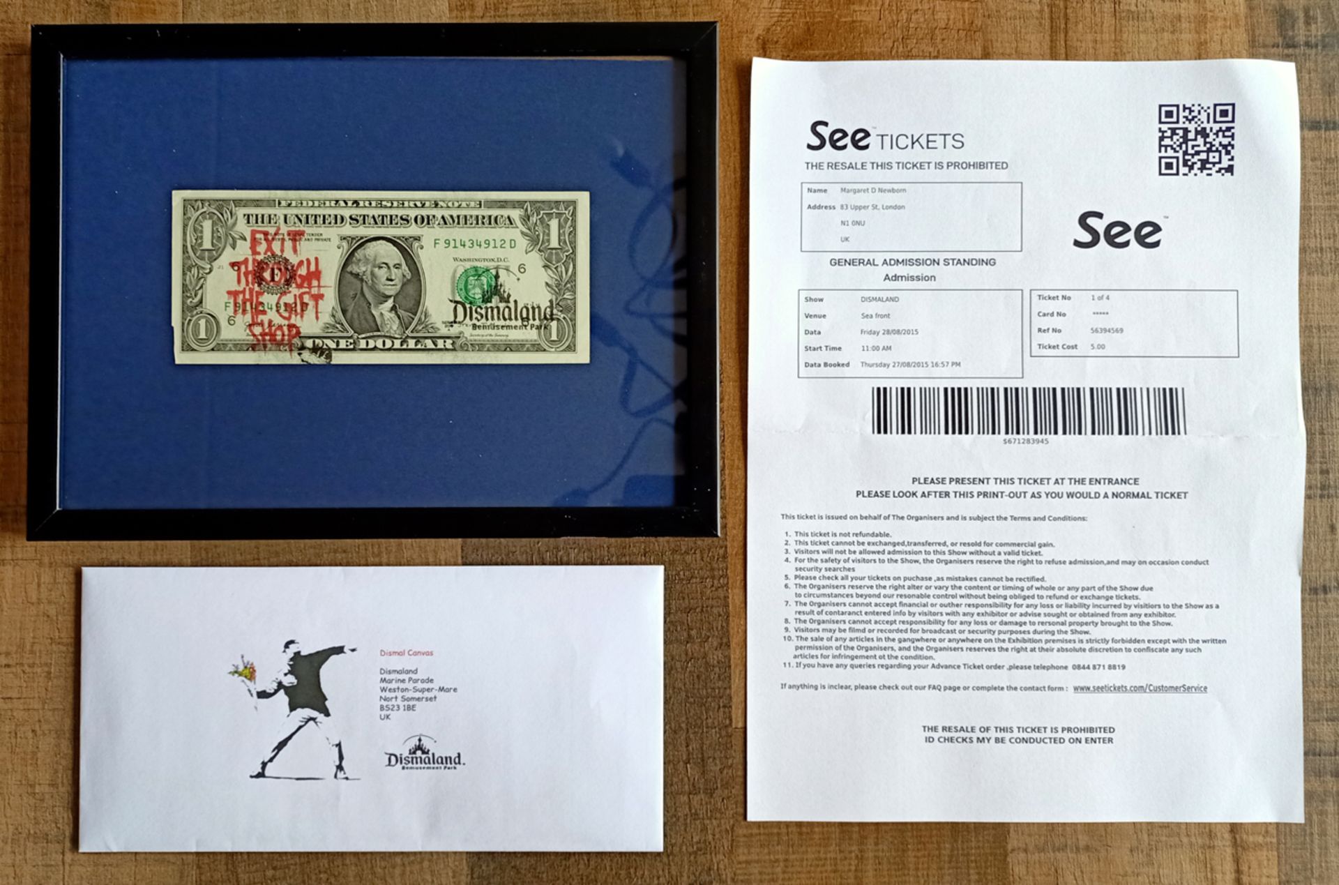 Banksy (Atributted) Dismaland Real Dollar w/SeeTicket (#0517)