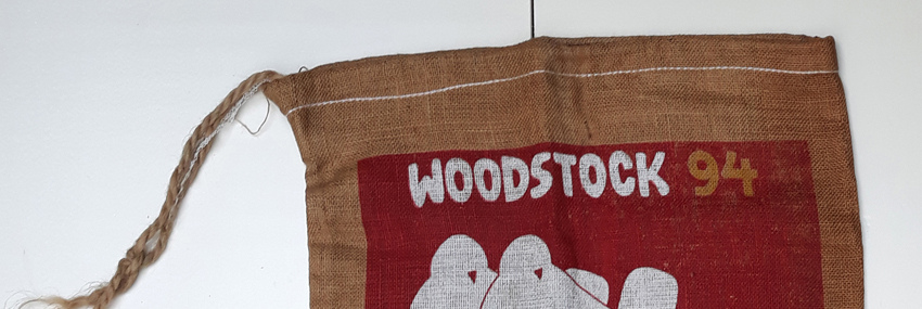 Banksy (Attributed) ""Radio Rat"" Original Woodstock 1994 Saugerties NY 13 & 14 August Music Burlap - Image 2 of 5