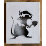 Banksy (Attributed ) WSM Dismaland (Banksy) Street Rat Canvas w/Ticket, Letter and Envelope. (#0593)