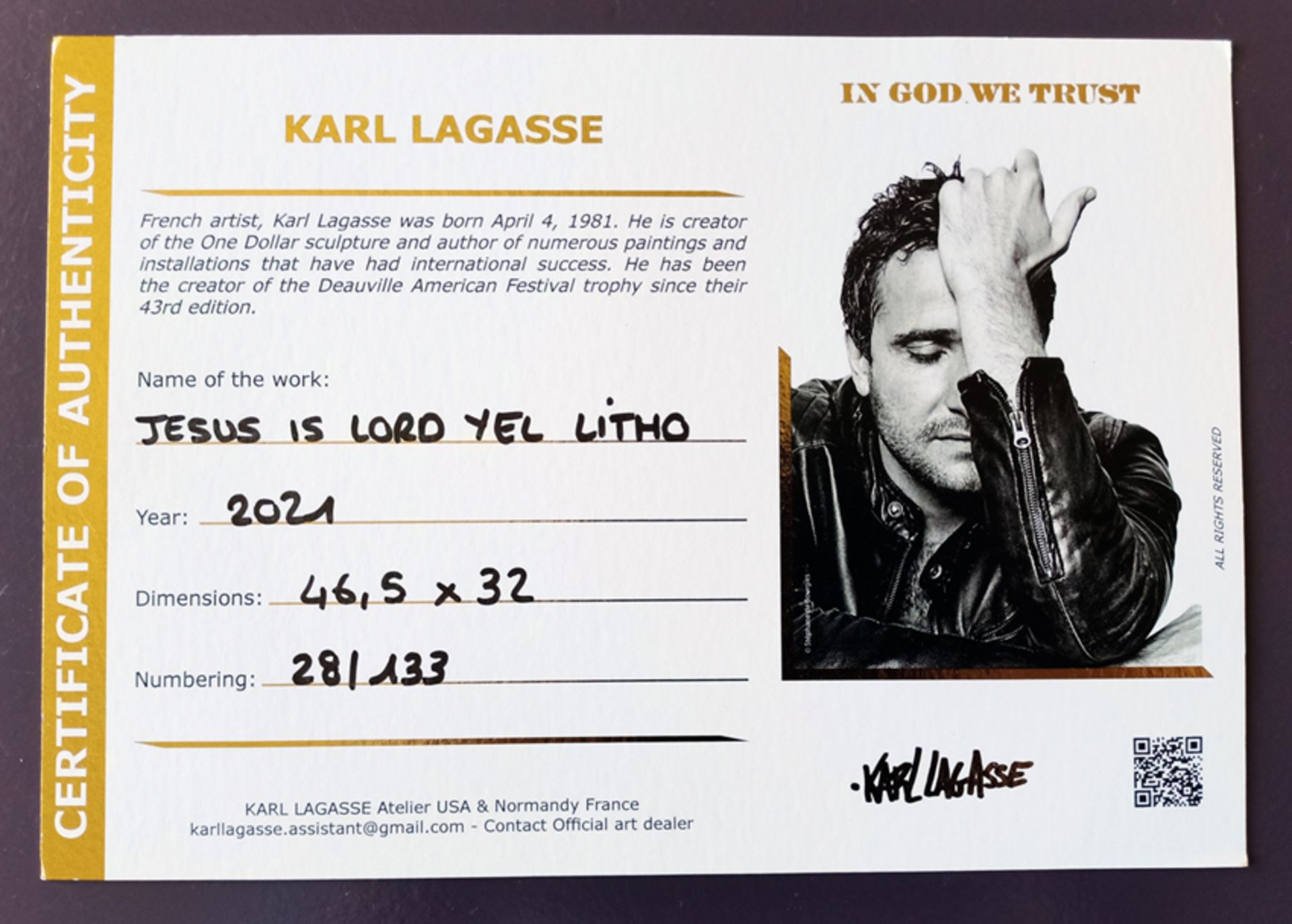 Karl Lagasse "" Jesus is Lord "" LE 28/133 Signed w/COA (#0423) - Image 2 of 13