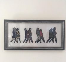 Julian Opie (1958-), London Couples, Embroidered Figurines On Board, Framed, 2021