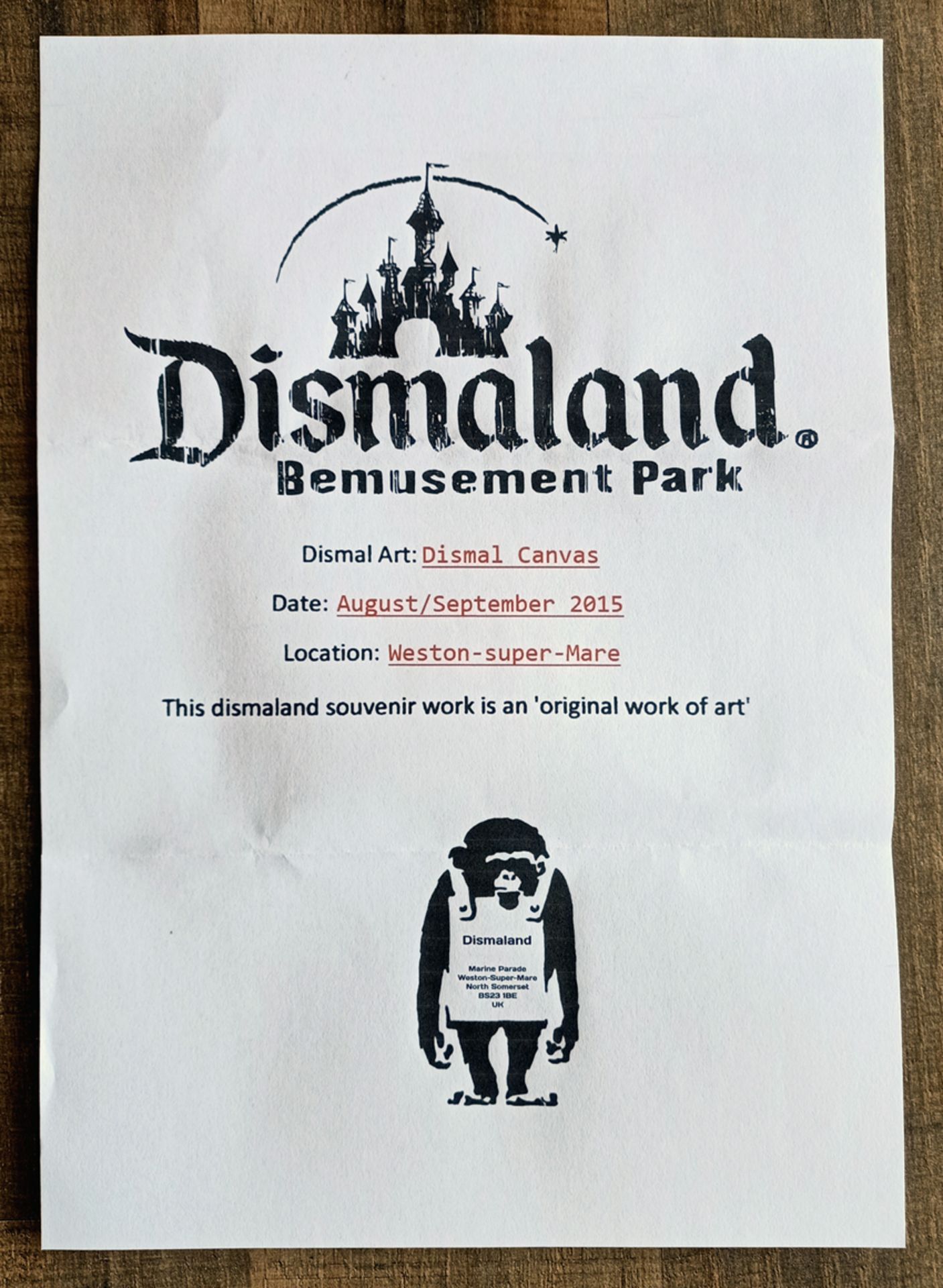 Banksy (Attributed ) WSM Dismaland (Banksy) Street Rat Canvas w/Ticket, Letter and Envelope. (#0593) - Image 4 of 6
