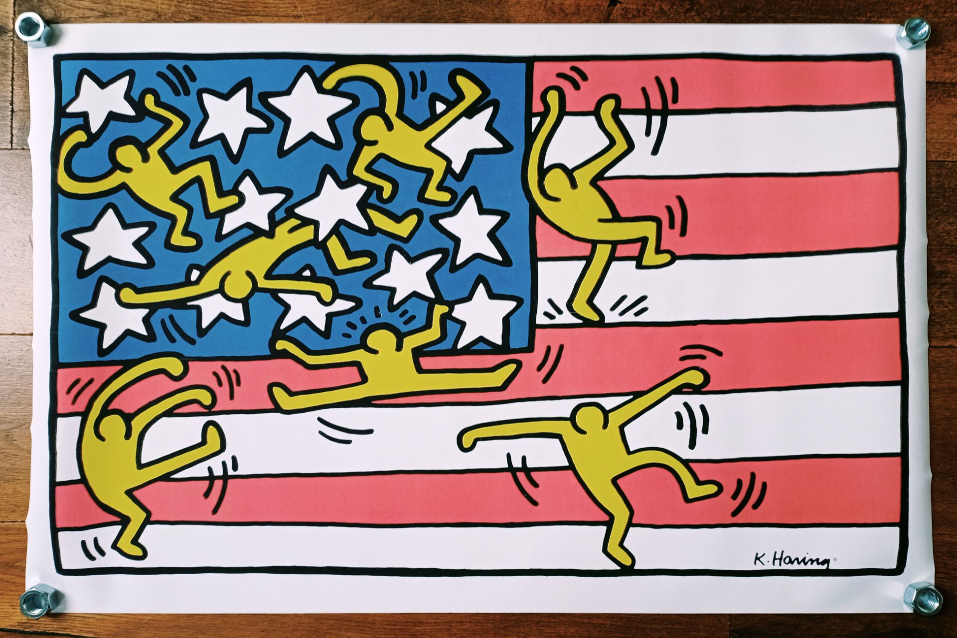 Keith Haring (Attributed) 5 Canvas Posters 1988 (#0326) - Image 4 of 5