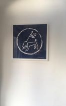 Yoshitomo Nara (b 1959) Peace Dog Flag (Blue) Silk Screen Printed On Cotton, Framed