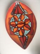 Poole Pottery : Hand Painted (Circa 1970s) Delphis ‘Spear Dish’ Orange Colourway With Blue Detailing