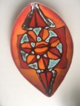 Poole Pottery : Hand Painted (Circa 1970s) Delphis ‘Spear Dish’ Orange Colourway With Blue Detailing