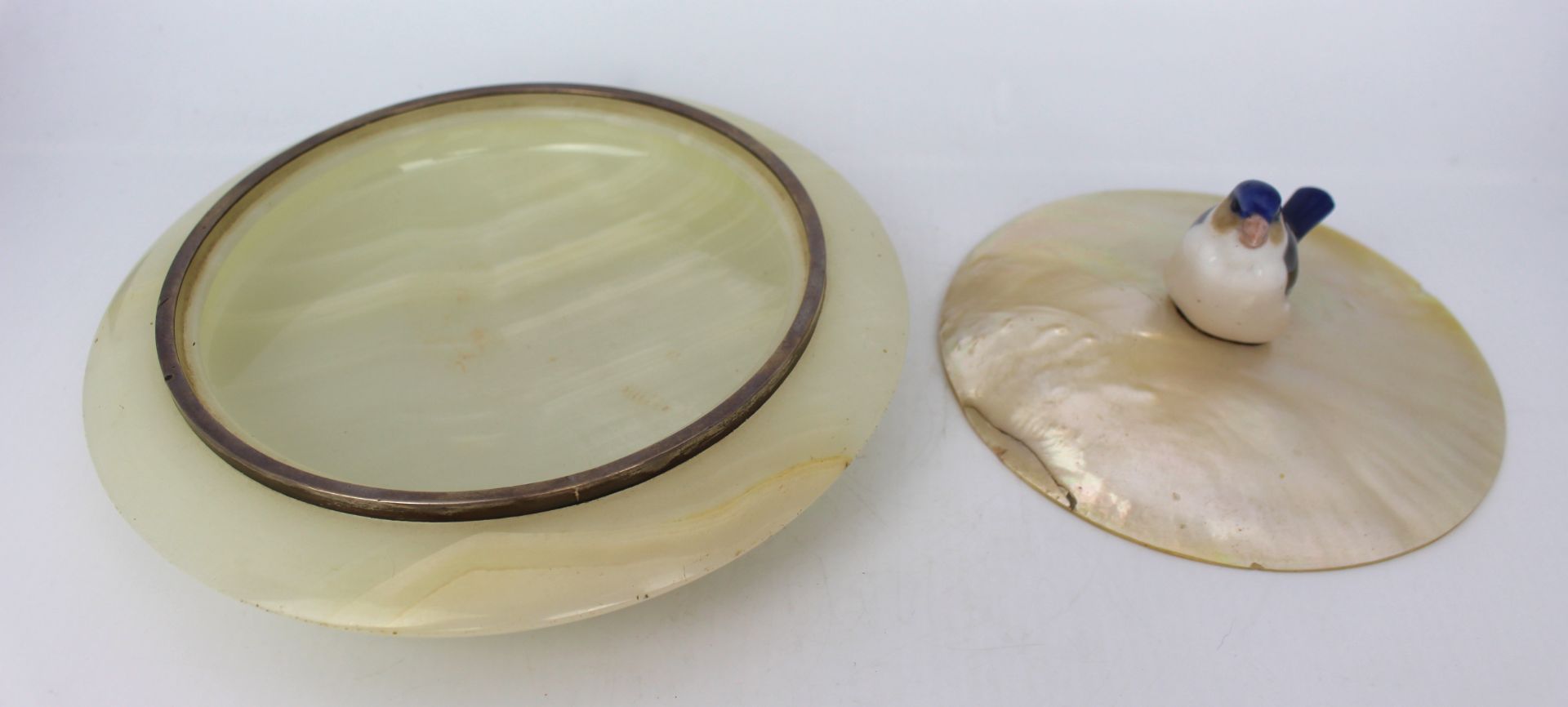 Interesting Mother of Pearl Porcelain Silver & Alabaster Bowl & Cover - Image 5 of 7