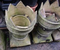 Collection of 3 Castellated Terracotta Chimneys
