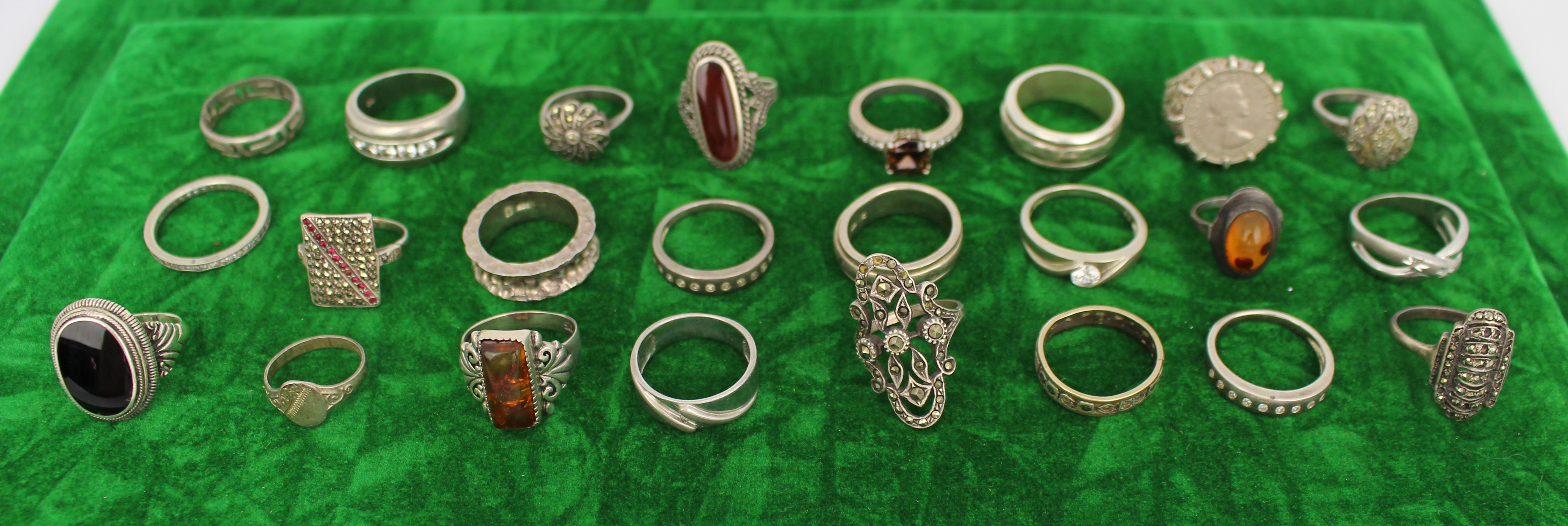 Collection of 24 Vintage Silver Sterling 925 Gemstone Rings