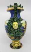 Fine Hand Painted Two Handled Majolica Vase