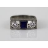 Sapphire & Diamond Three Stone White Gold Ring