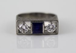 Sapphire & Diamond Three Stone White Gold Ring