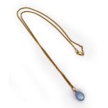 Russian Blue Guilloche Enamel 14ct Gold Egg Pendant on 9ct Gold Chain