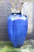 Vintage Blue Glazed Planter Urn