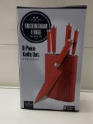 Grunwerg Rockingham Forge 5 Piece Colour Coated Knife Set & Block In Red KK-6003R