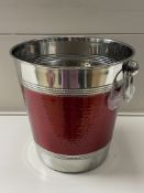 Premier Housewares Champagne Bucket With Hammered Red Band - Stainless Steel