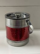 Premier Housewares Ice Bucket and Tongs With Hammered Red Band - Stainless Steel