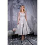 Tea Length Wedding Or Special Occasion Dress In Size 18 To 20. Platinum Organza Fabric. RRP £395