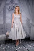 Tea Length Wedding Or Special Occasion Dress In Size 18 To 20. Platinum Organza Fabric. RRP £395