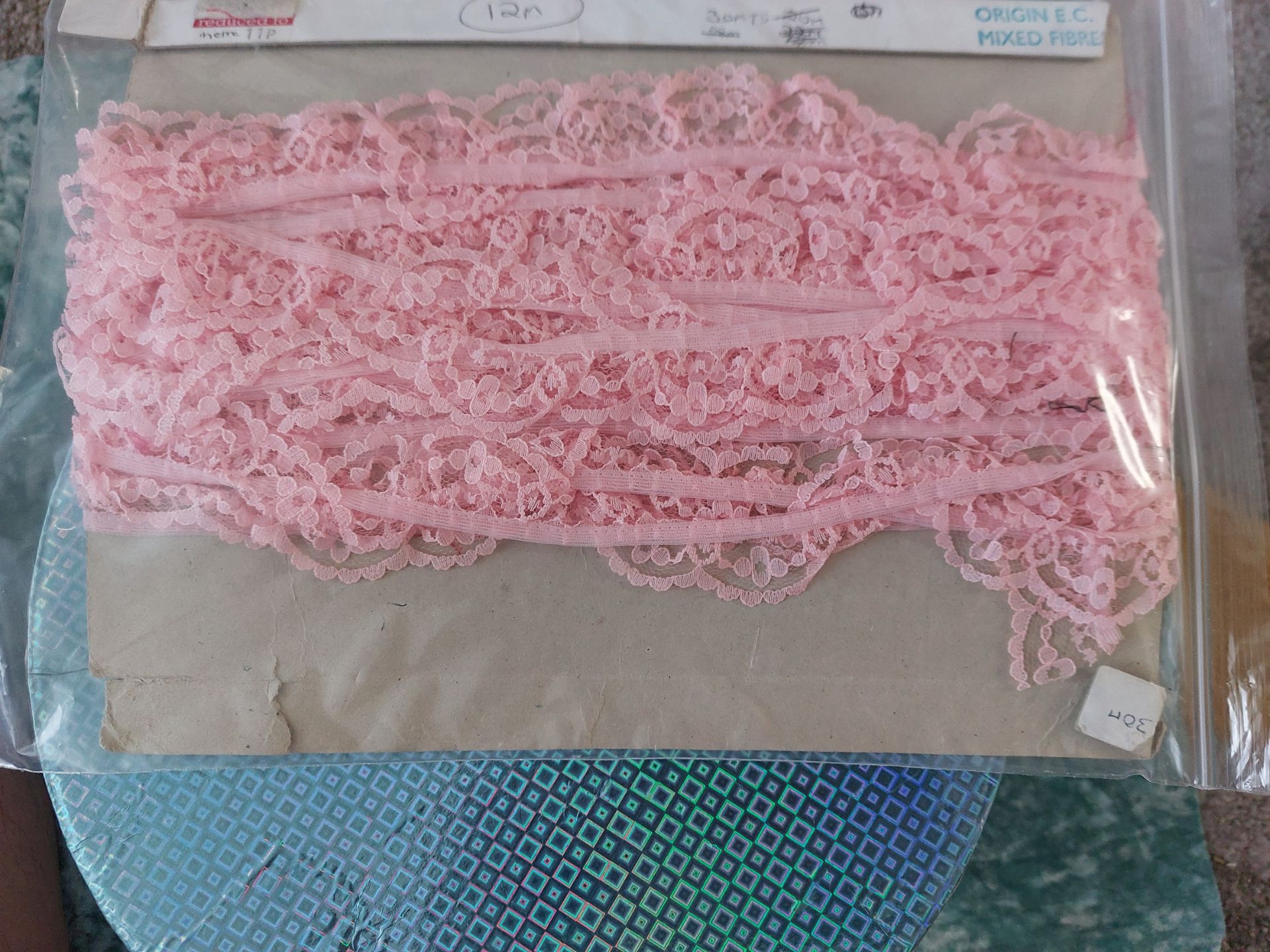 Pink Lace and Bag of Haberdashery Items