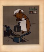 Cecil Aldin Merry Party Rare Antique Book Plate “Chef Pig Cooking Dinner”.
