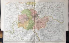 Bacons Rare Vintage London Suburbs London Coroners Districts Map.