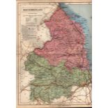 The County of Northumberland Large Victorian Letts 1884 Antique Coloured Map.