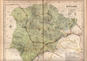 The County of Rutland Large Victorian Letts 1884 Antique Coloured Map.