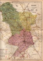 The City Of Derby & Area Large Victorian Letts 1884 Antique Coloured Map.