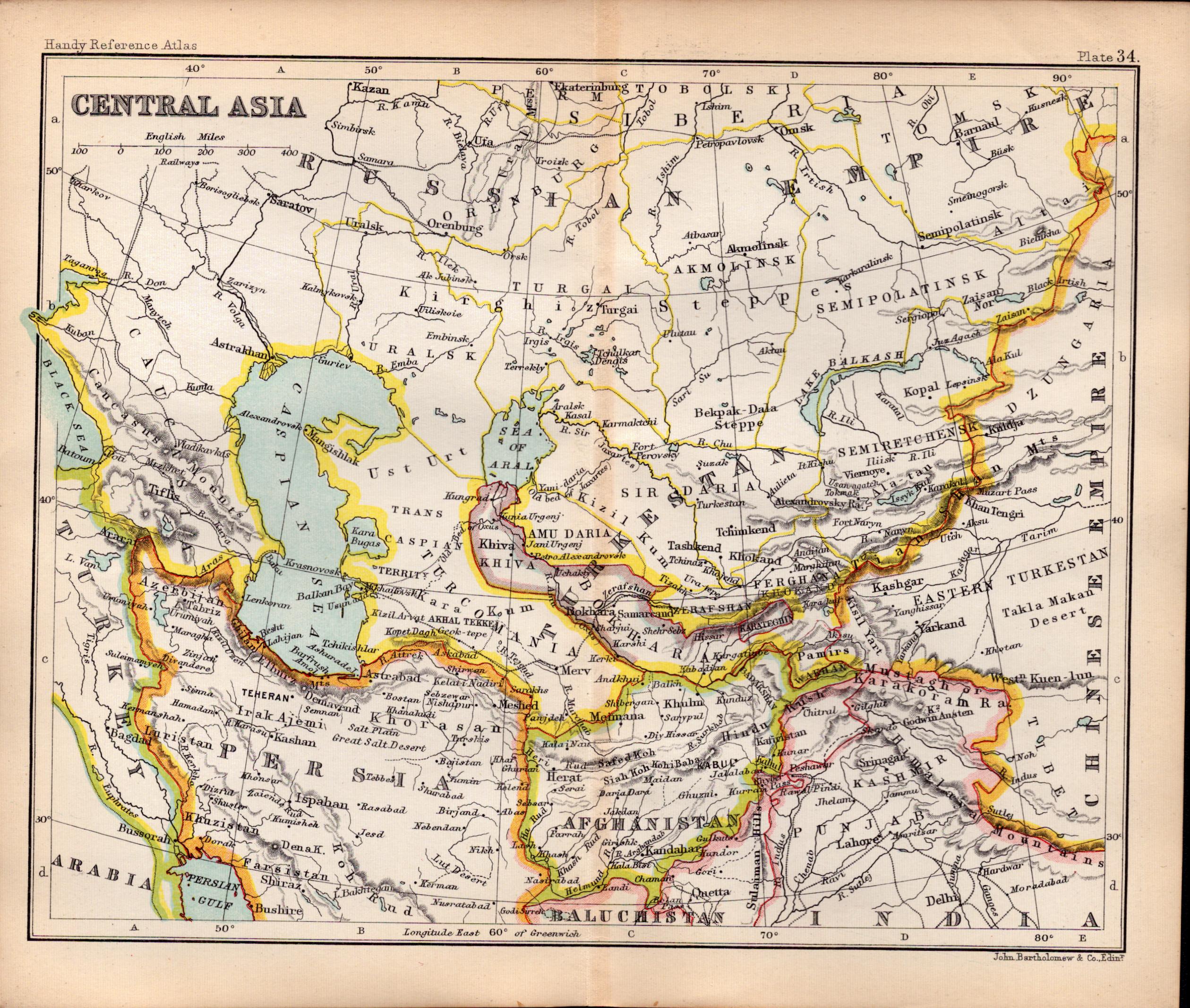 Central Asia Arabia Afghanistan Double Sided Antique 1896 Map.
