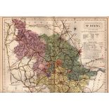 Yorkshire West Riding Large Victorian Letts 1884 Antique Coloured Map.