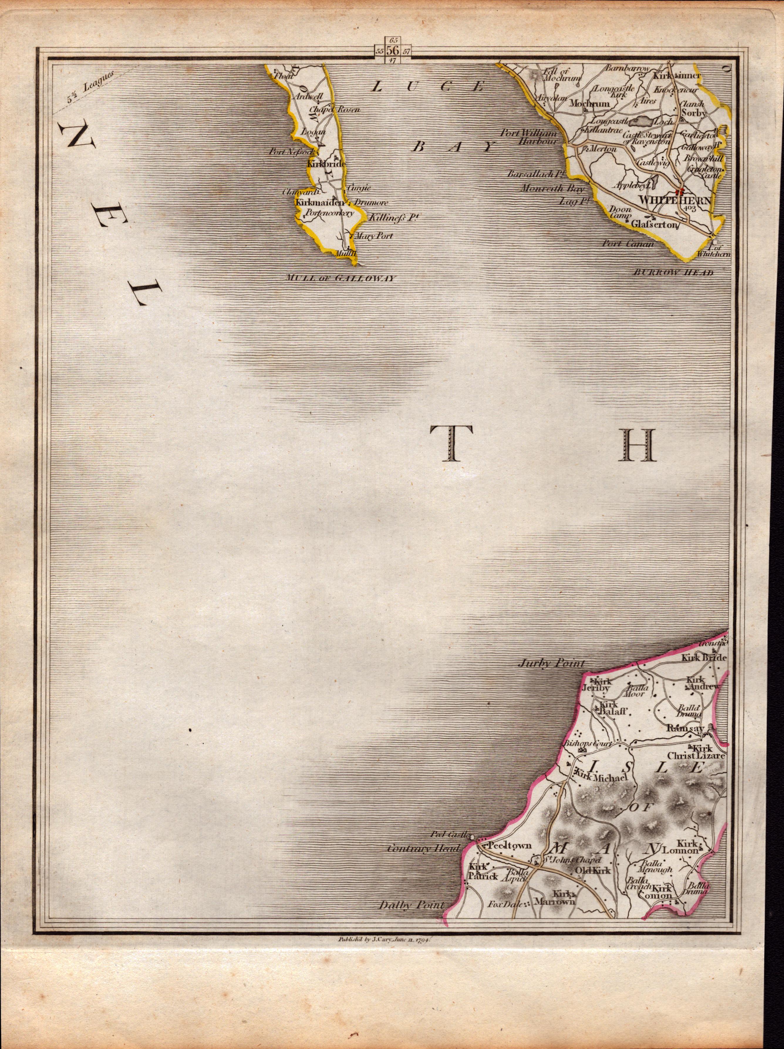 Isle of Man South Douglas Peeltown John Cary’s Antique 1794 Map.