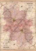 County Of Bedfordshire Large Victorian Letts 1884 Antique Coloured Map.