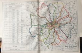 Bacons Rare Vintage London Suburbs London Police Divisions & Railways Map