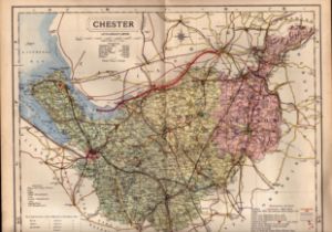 County Of Cumbria Large Victorian Letts 1884 Antique Coloured Map.