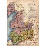 The County of Lancashire Large Victorian Letts 1884 Antique Coloured Map.